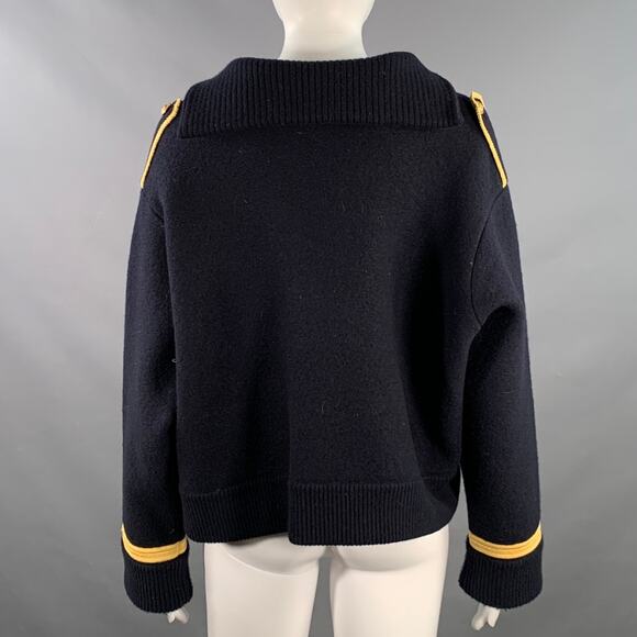CELINE Size S Navy Gold Wool Contrast Trim Military Sweater - Picture 5 of 8